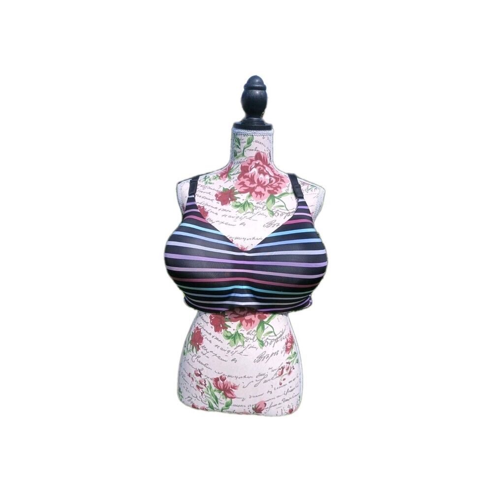 Women's Torrid 50D Bra Black Striped 3 Clasp Soft Intimates Underclothes